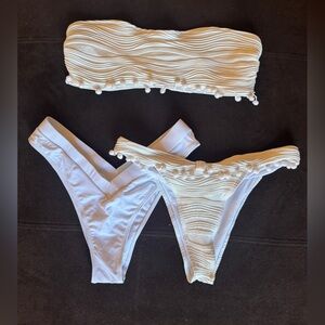 White Strapless Cheeky Bikini with Two Bottoms
